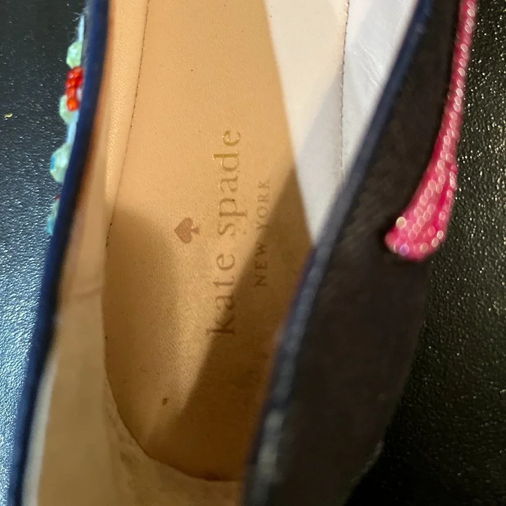 KATE SPADE SAVILLE DENIM & LEATHER EMBELLISHED LOAFER FLAT SHOES size 10